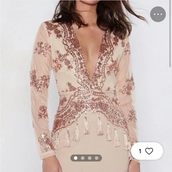 Nasty Gal Rose Gold Sequin Tassel Mini Dress - Picture 3 of 4